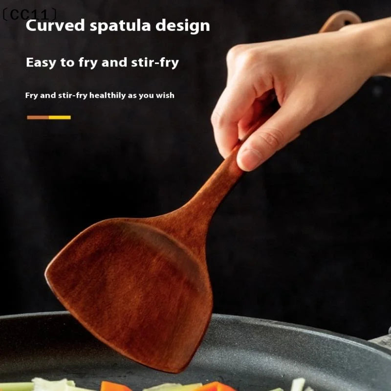 Wooden Spatula Long Handle Heat Resistant Spoon Non-stick Pan Wood Qme