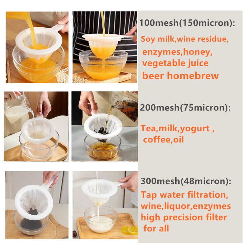 Soy Milk Wine Filter Bag Nut Milk Bag Tea Coffee Oil Yogurt Filter Net Mesh Kitchen Food Reusable Nylon Filter Bags Strainer Qme