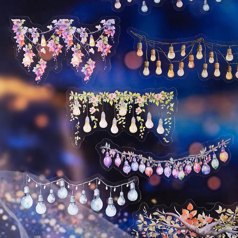 16 Sheets/Bag Window Frame Light Fringe PET Stickers Pack for Scrapbook Journal DIY Planner Phone Case Notebook Decoration Gift Qme