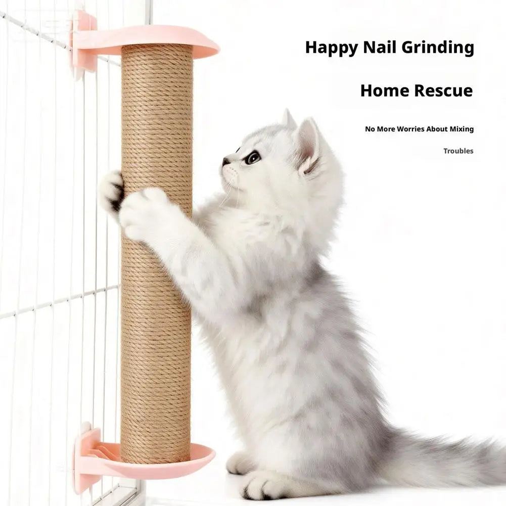 Cat Scratching Sisal Pillar Wood Wall Mounted Kitten Scratcher Tree Qme