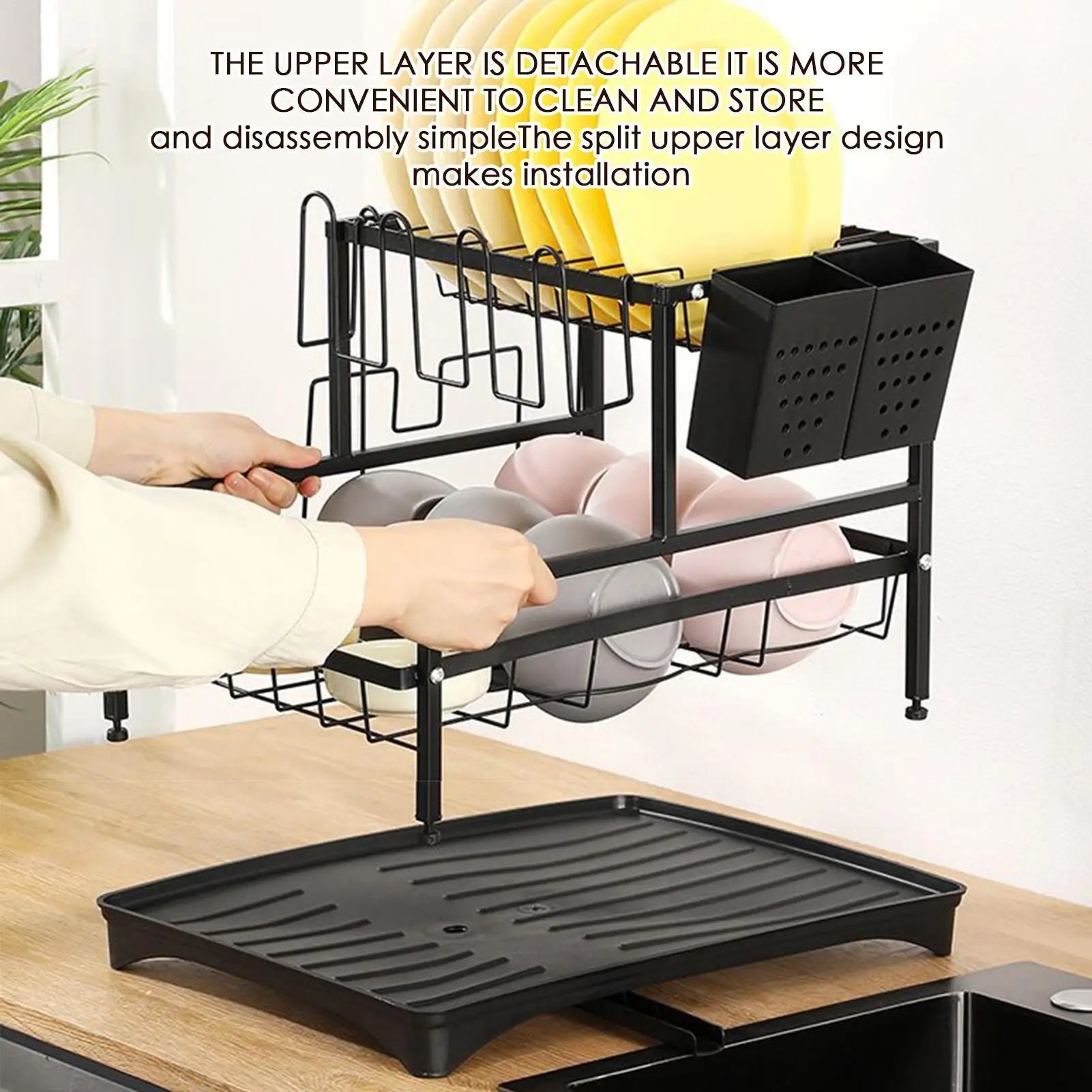 Kitchen Dish Drying Rack 2-Tier Plate Storage Pot Lid Drainer Qme China Mainland