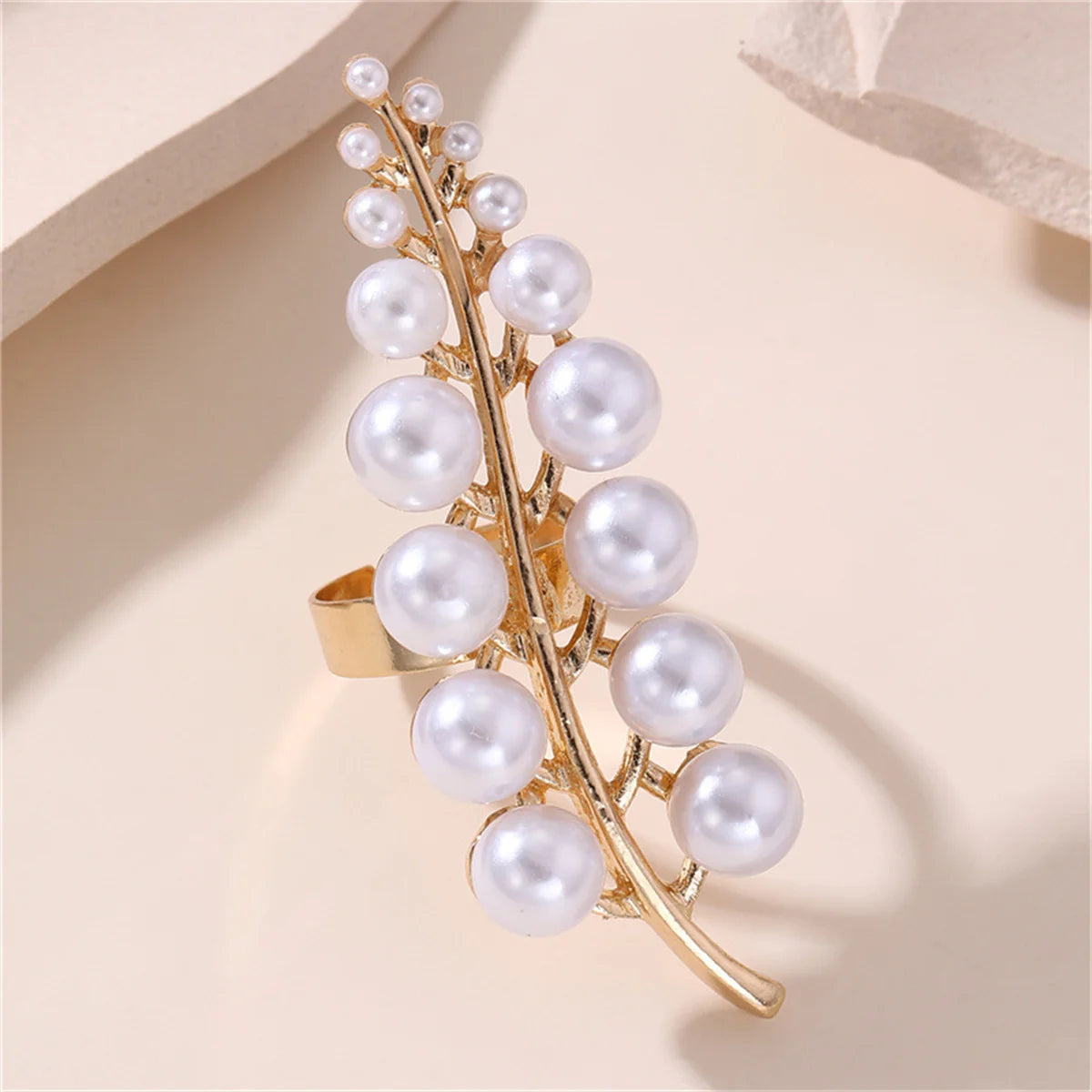 Vintage Exaggerated Metal Flower Starfish Pearl Rings for Women Fashion Aesthetic Beach Style Gold Color Vacation Jewelry Gift Qme