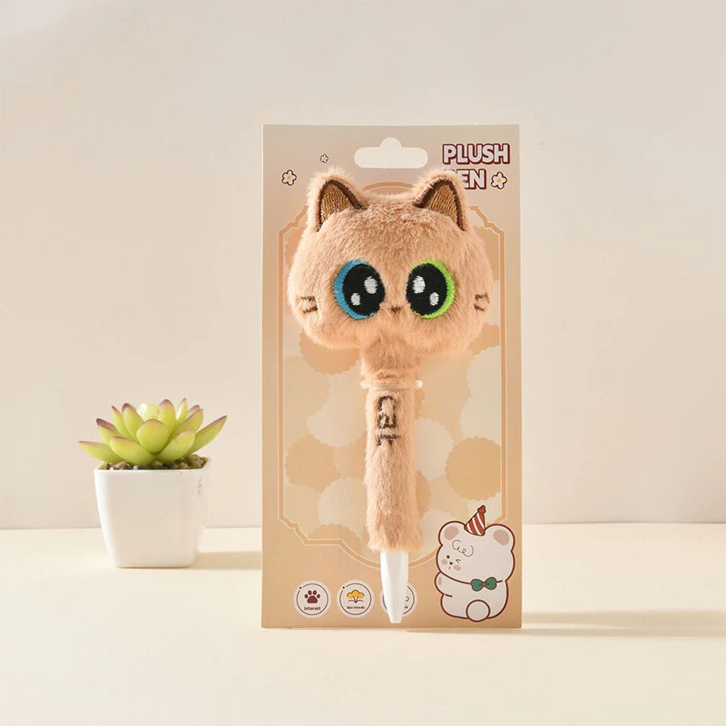 Creative Cute Cat Plush Gel Pens Black Quick-drying Click Pen School Qme A2