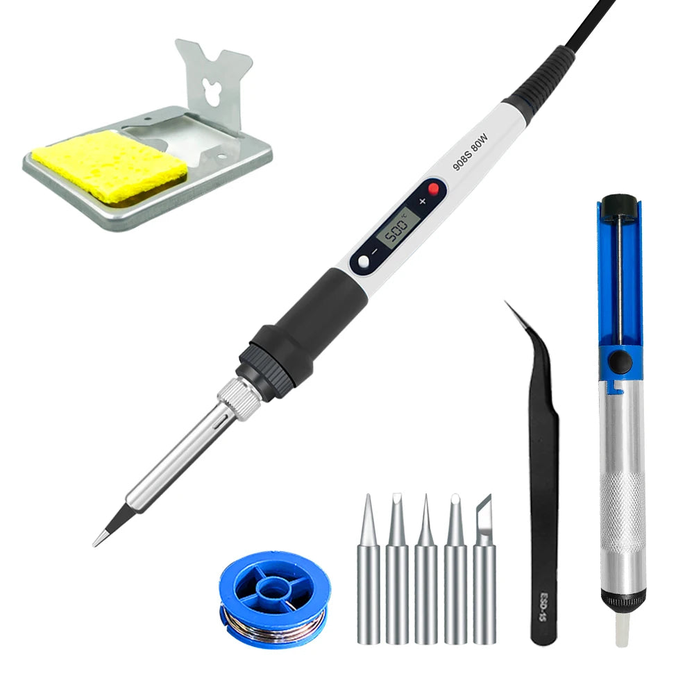 Soldering Iron Adjustable Temperature 80W LCD Solder Welding Tools Qme 908SW2 220V EU PLUG