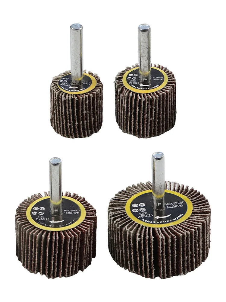 4pc Emery Cloth Sanding Flap Wheel 80Grit With 6mm Mandrel Rod Abrasive Sandpaper Polishing Tools 25 30 40 50mm For Rotary Tool Qme