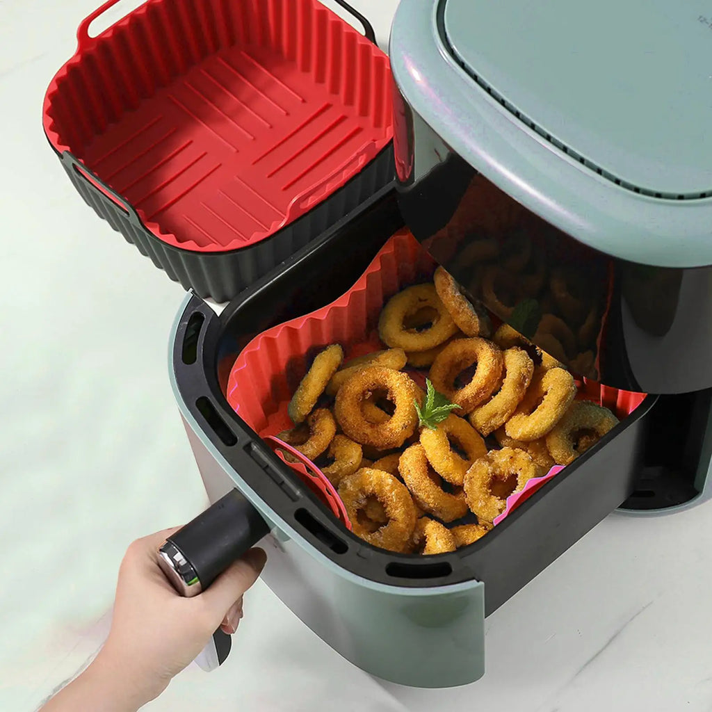 Silicone Basket for Air Fryer Square Air Fryer Oven Plate Non-stick Baking Tray Kitchen Cookware for Pizza Roasting Apartment Qme