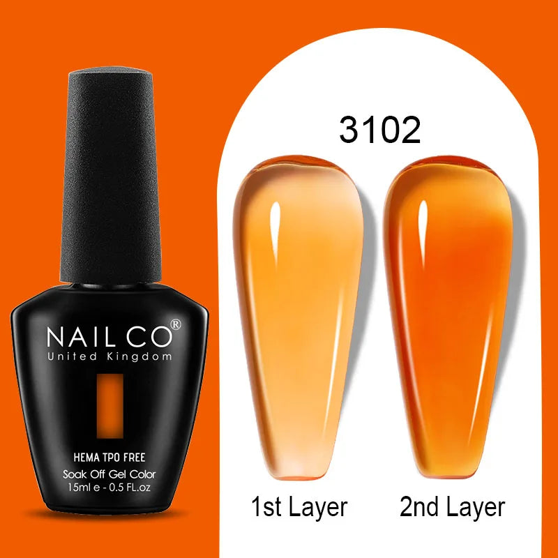 Nailco Jelly Gel Nail Polish Transparent Varnishes 44 Colors Red Pink