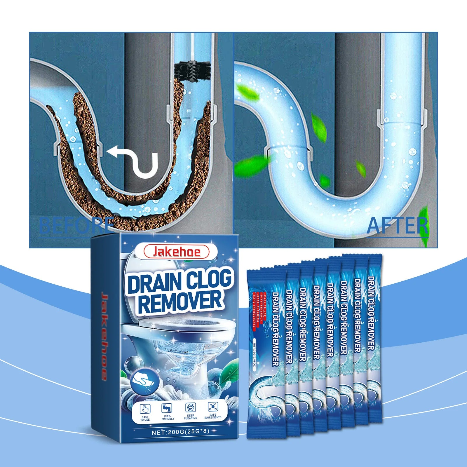 Drain cleaner; toilet sink kitchen bathroom drain pipe clog stain deodorization quick unclogging cleaning decontamination Qme