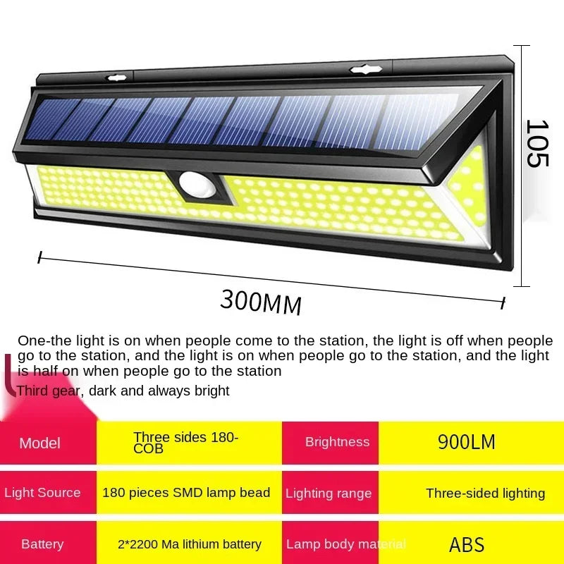 New 180LED Solar Wall Light 90LED Remote Control Wall Light 118 Outdoor Glare Lighting Sensor Light Super Waterproof Qme 180COB