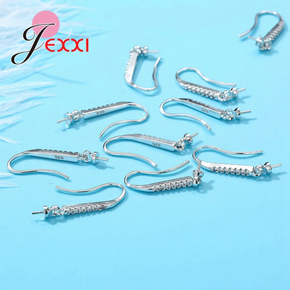 Big Promotion Genuine 925 Stamp Sterling Silver Color Earrings Findings Sparkling Earring Hooks Three Style For Choice Wholesale Qme