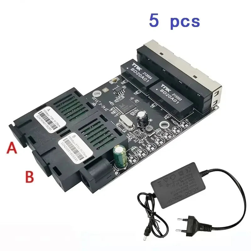 1PCS 100Mbps 2 Fiber 4 Ethernet Switch Fiber Transceiver Optical Port Switch PCBA Qme