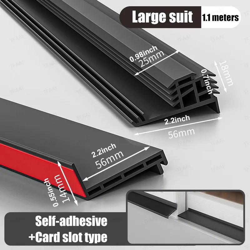 1.1M TPE Windows Water Retaining Strips Heat Cold-resistant Sliding Window Weather Strip Easy Installation Windproof Seal Strip Qme 56mm-Set 1.1M