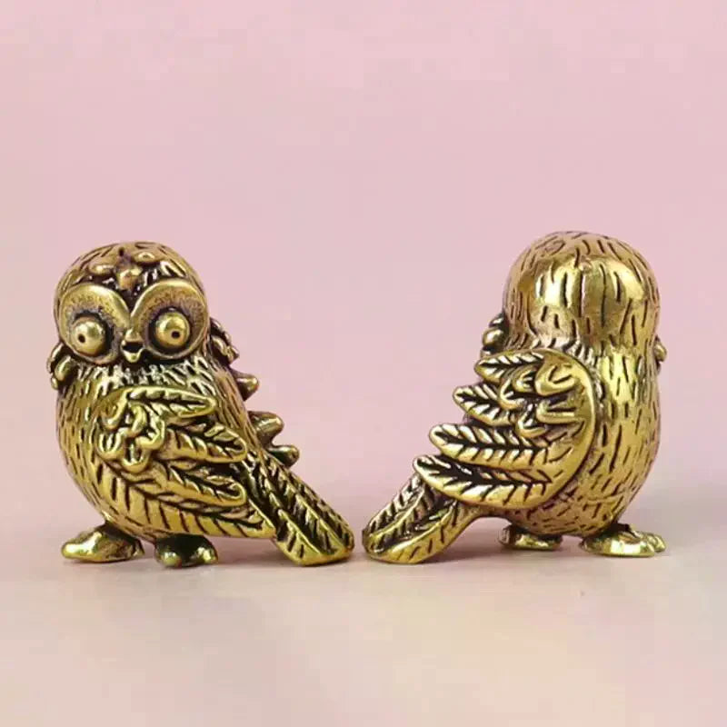 1Pcs Retro Bird Animal Figurines Mini Owl Statue Metal Brass Tea Pet Table Ornament Home Decoration Accessories Miniatures Craft Qme