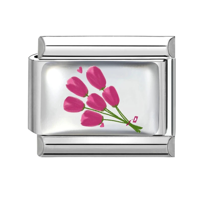 2026Fashion Pretty Colour Bow Cherry Flower Peach Blossom Charm Italian Links Fit 9mm Stainless Steel Bracelet Making DIYJewelry Qme S 5