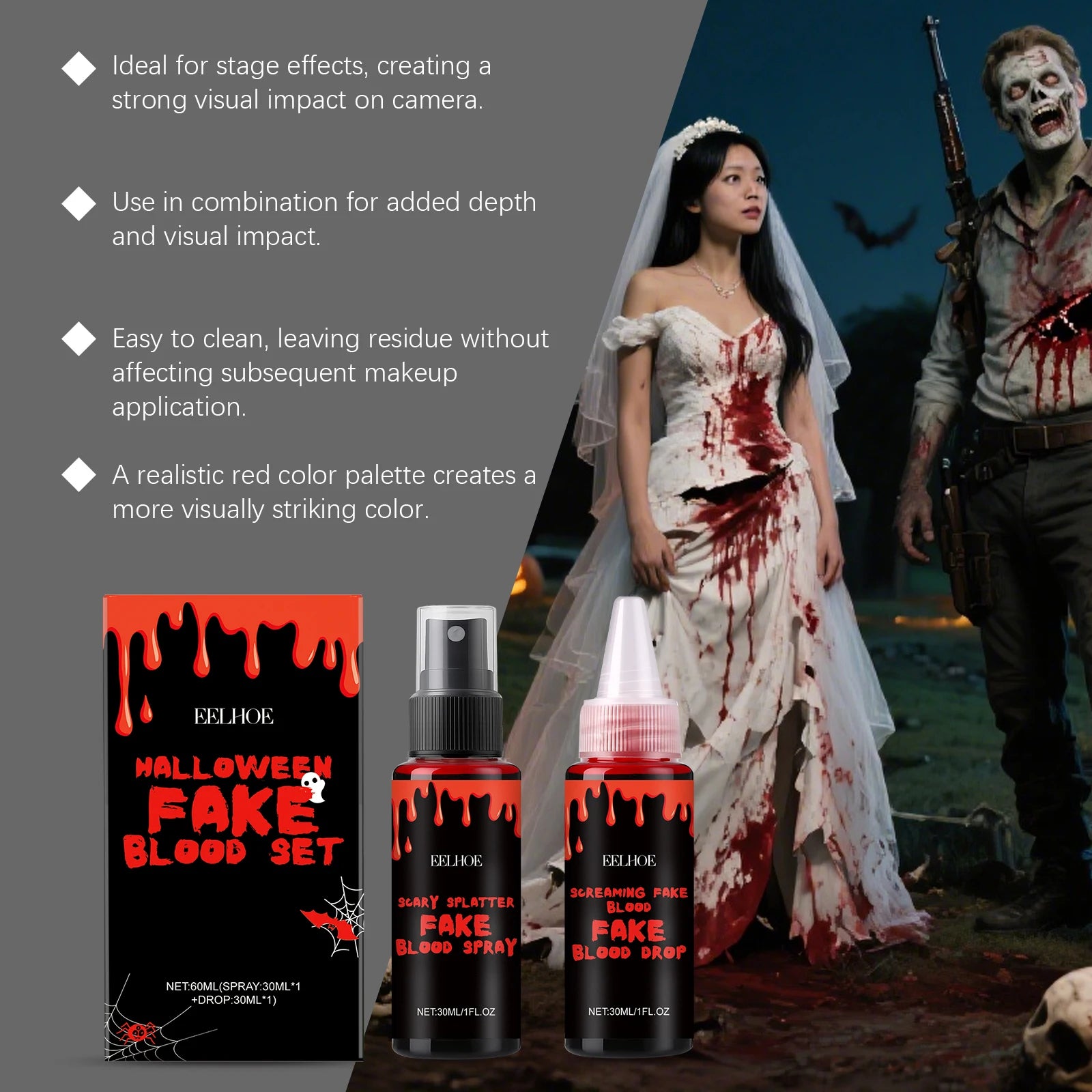 Halloween Fake Blood Set Realistic Fake Blood Styling Set for Festive Scary Party Supplies Realistic Special Effects Makeup Set Qme