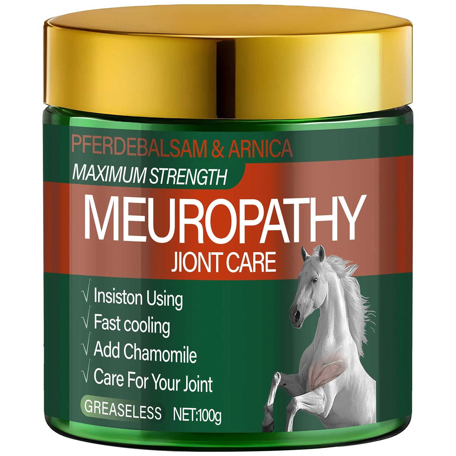 Pferdebalsam & Arnica Neuropathy Joint Care - Maximum Strength, Fast Cooling & Greaseless Formula. Qme Gold 100g