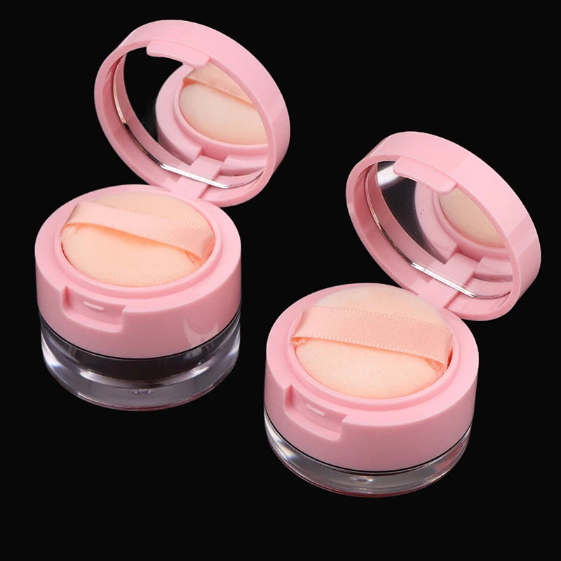 Portable Plastic Powder Box Sieve Mirror Loose Cosmetic Sifter Travel Qme