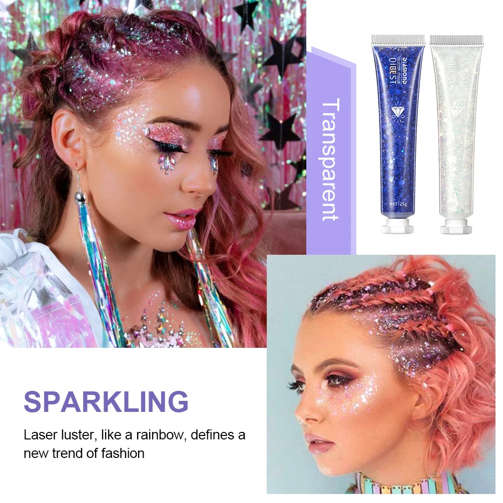 QIBEST Festival Body Glitter Gel Face Eye Glitter Eyes Holographic Cosmetics Laser Powder Chunky Nails Hair Glitter Makeup Sets Qme