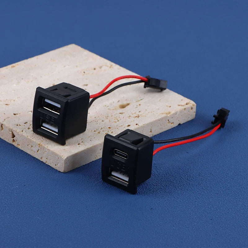 USB Female Base Type-c Black Double-layer Socket Lamp Charging Power Qme B