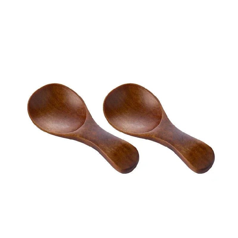 Mini Wooden Spoons Small Kitchen Spice Condiment Spoon Sugar Tea Coffee Scoop Short Handle Wood Kids Spoon Kitchen Gadgets Qme 2pcs brown
