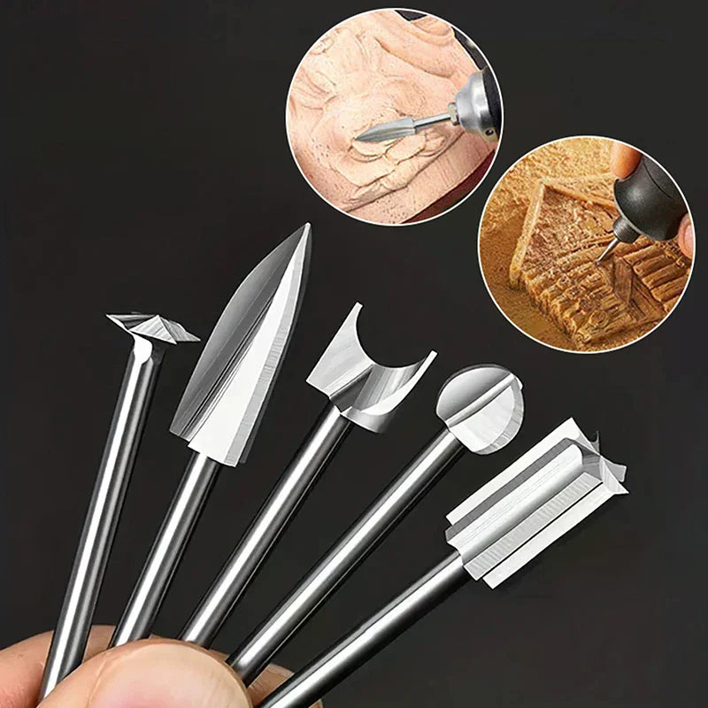 5/6Pcs Wood Carving Drill Bits Set With 3mm Shank Compatible With Rotary Tool Woodworking Accessories Qme