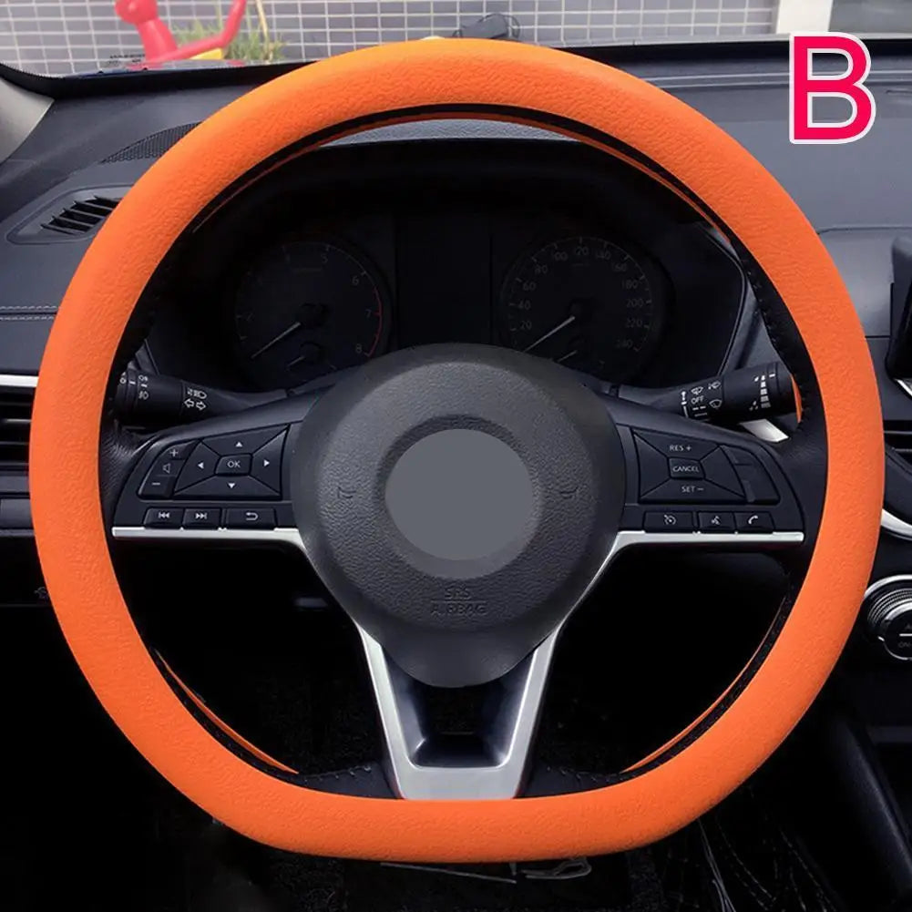 19 Color Car Silicone Steering Wheel Cover For Summer Fashion Sweat Absorbent Non-slip Handle Cover General DIY Parts Qme Orange