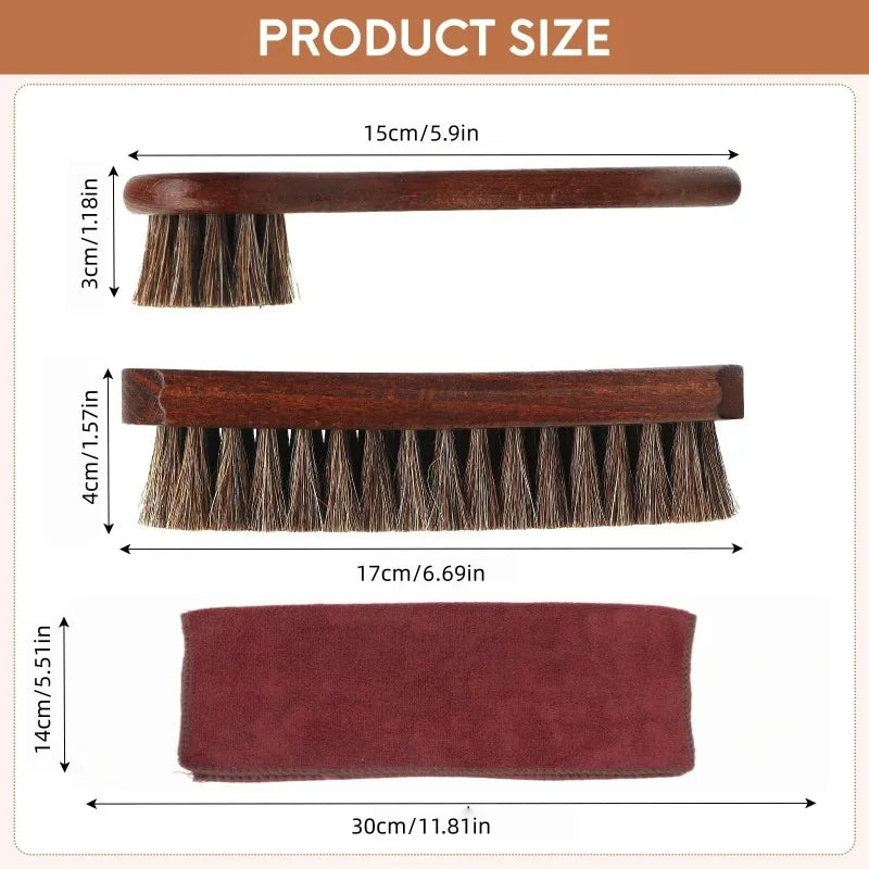 Horsehair Shine Shoes Brush Cleaning Leather Boots Care Brushes Suede Qme 3Pcs Brown