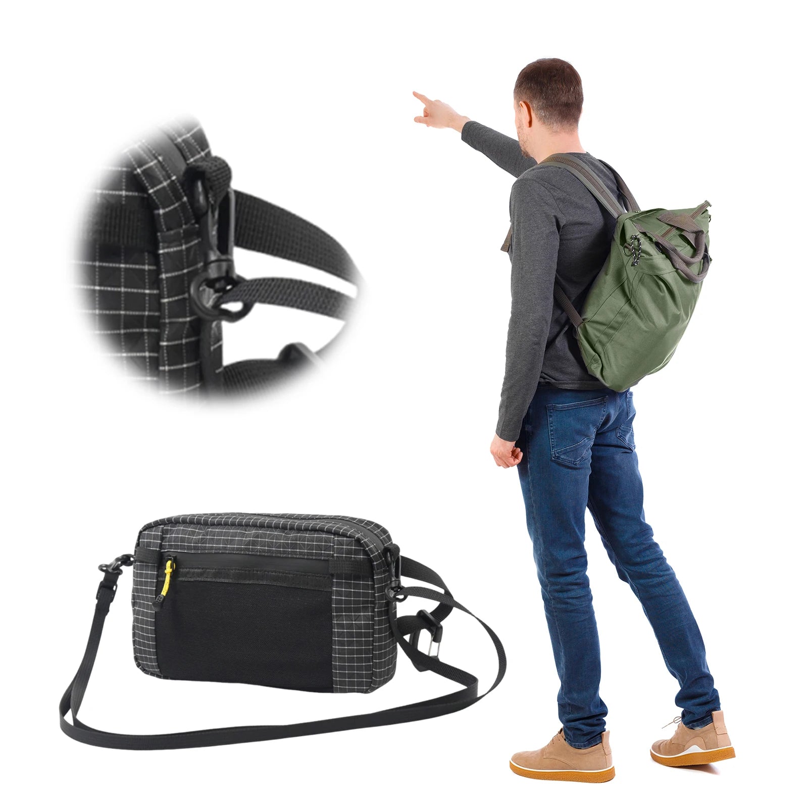 Outdoor Waist Pack Ultralight Hiking Hanging Side Pocket Adjustable Strap Multi-Functional Chest Pack for Camping Outdoor Sports Qme