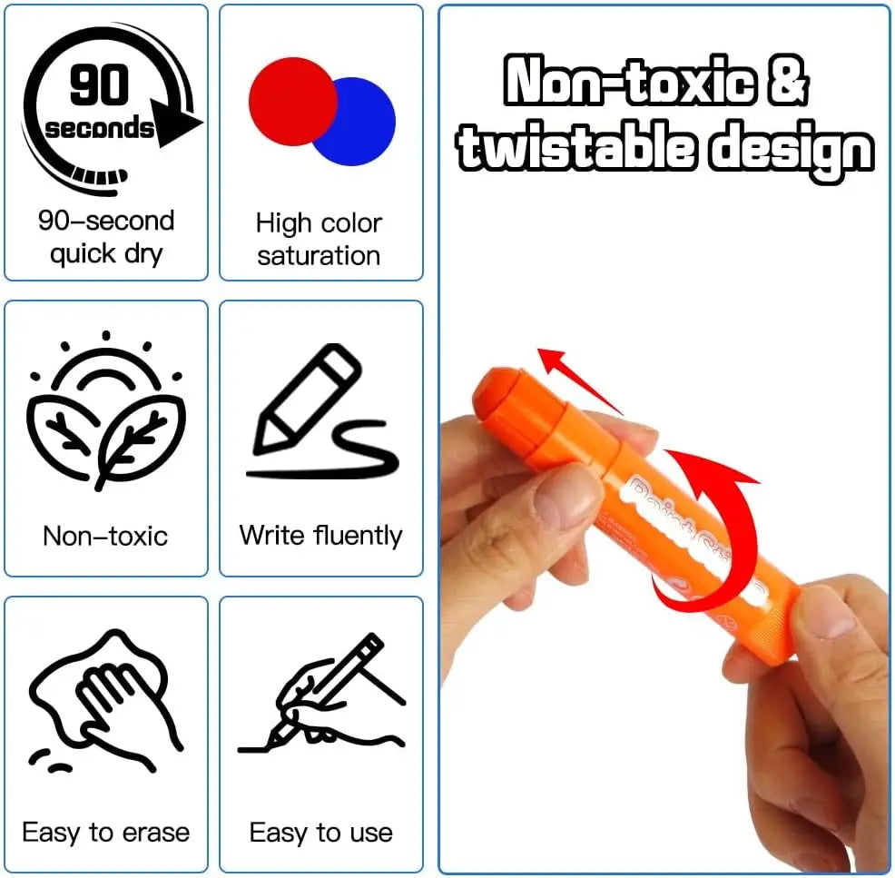 6 Neon Tempera Paint Sticks No Mess Quick Drying Washable Kids Qme