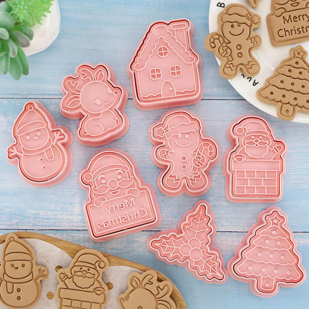 Christmas Cookie Cutter 8 Fudge Press Shapes Pressable Pastry Mold Qme