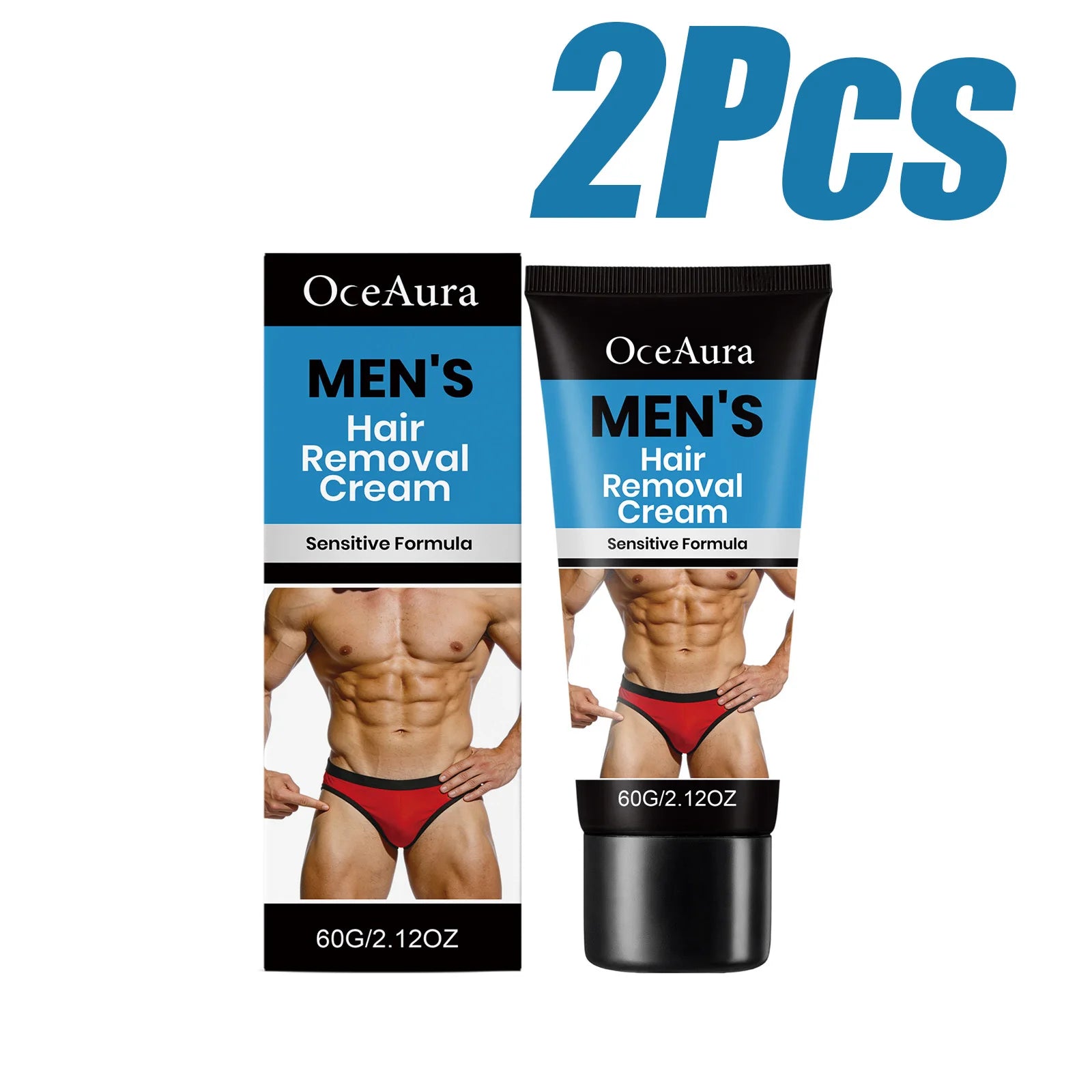 Men’s Hair Removal Cream Gentle Painless Depilatory Cream Effective Hair Remover for Body Legs Armpit Quickly Smoothing Skin Qme 2 x 60g Boxed