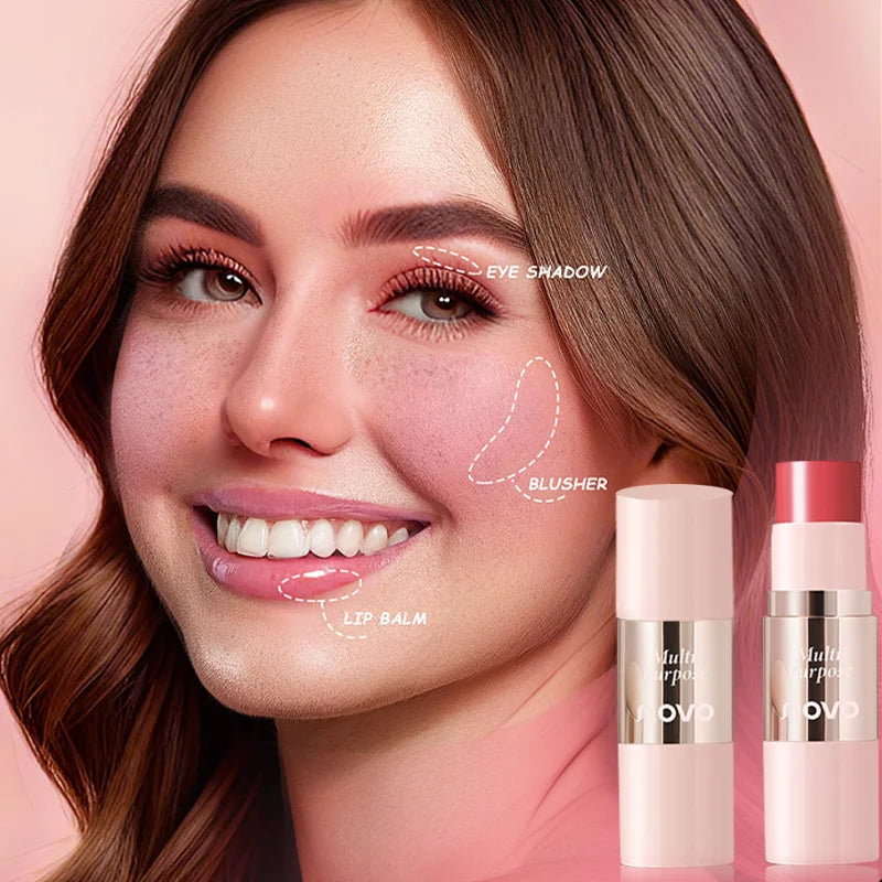 Multi-Use Cream Blush Stick For Eyes, Lips & Cheek, Nourishes & Moisturizes, Long-Wearing Blendable, Waterproof, Smooth Texture Qme