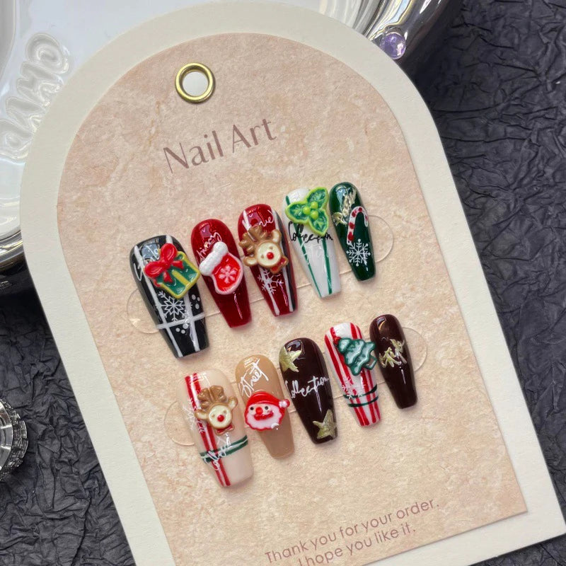 Christmas Shiny Red Fake Nails Cute Press Hand-painted Snowflake Qme GJ-CDJ-1217-M