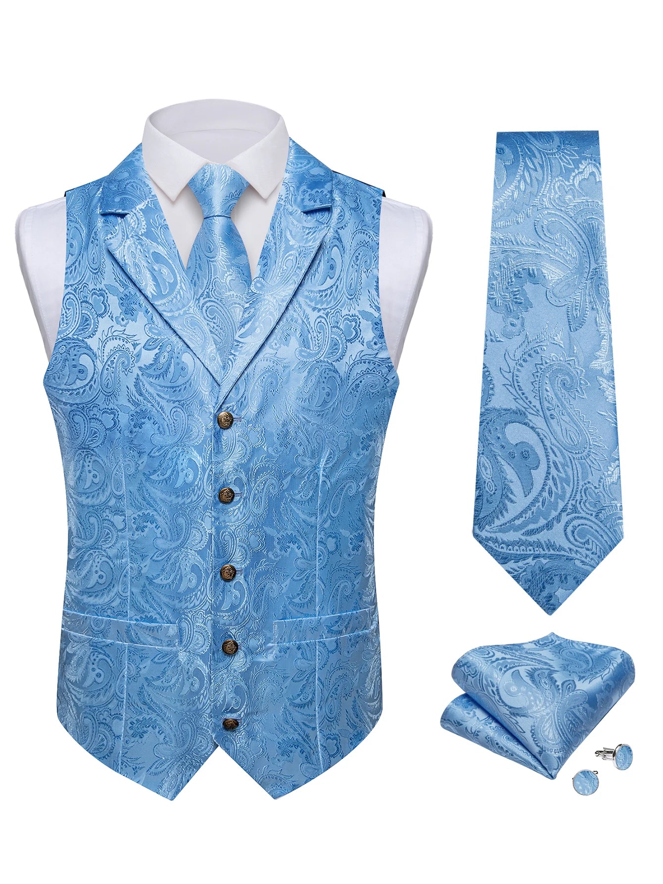 Men's Paisley Suit Vest Tie Formal Waistcoat Matching Necktie Qme MJTZ0739 S