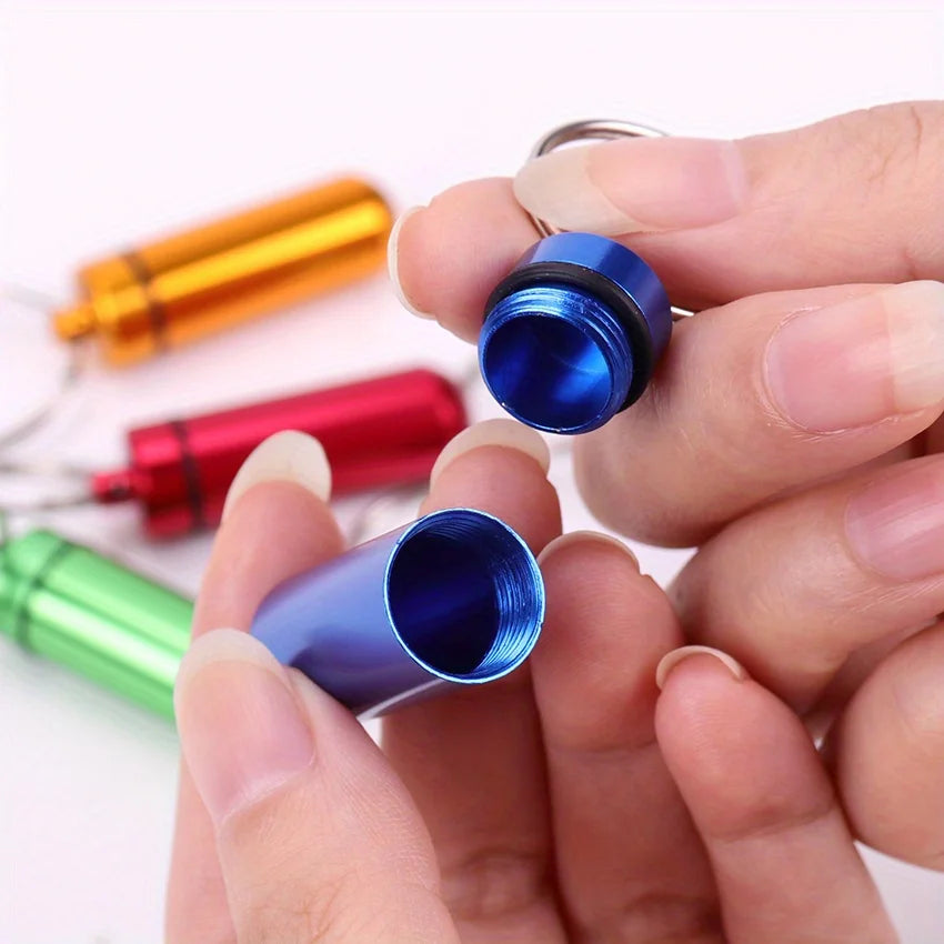 Mini Aluminum Waterproof Pill Box Keychain Portable Medicine Container for Outdoor Travel Emergency Storage Qme