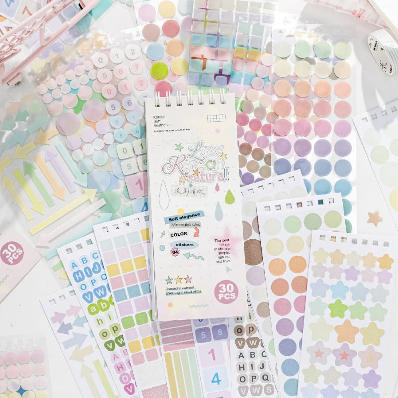 TIANZI 30 Sheets Colorful Dot Die Cut Stickers Book Cartoon Decorative Handmade Scrapbooking Diary Japanese Stationery Supplies Qme