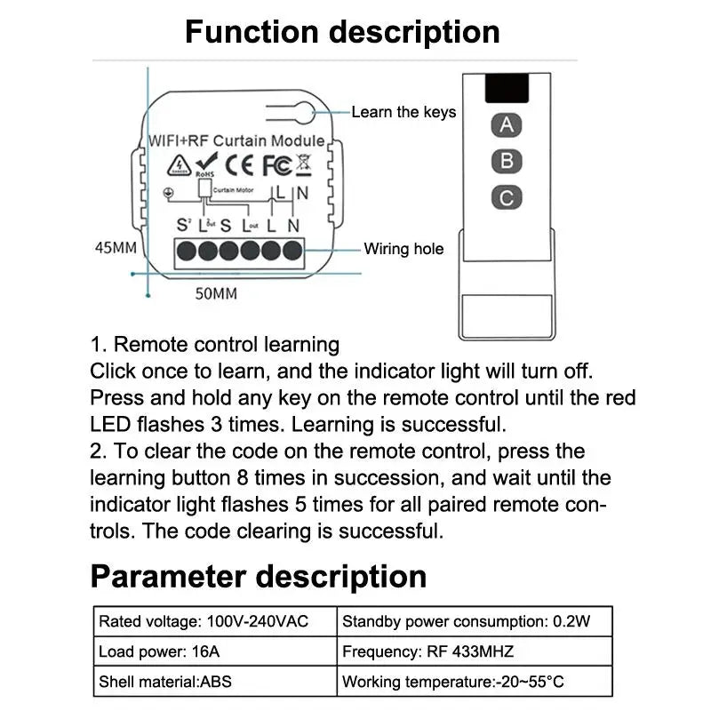 Wifi RF Smart Curtain Switch Module Remote Timer Control Scene Linkage Qme