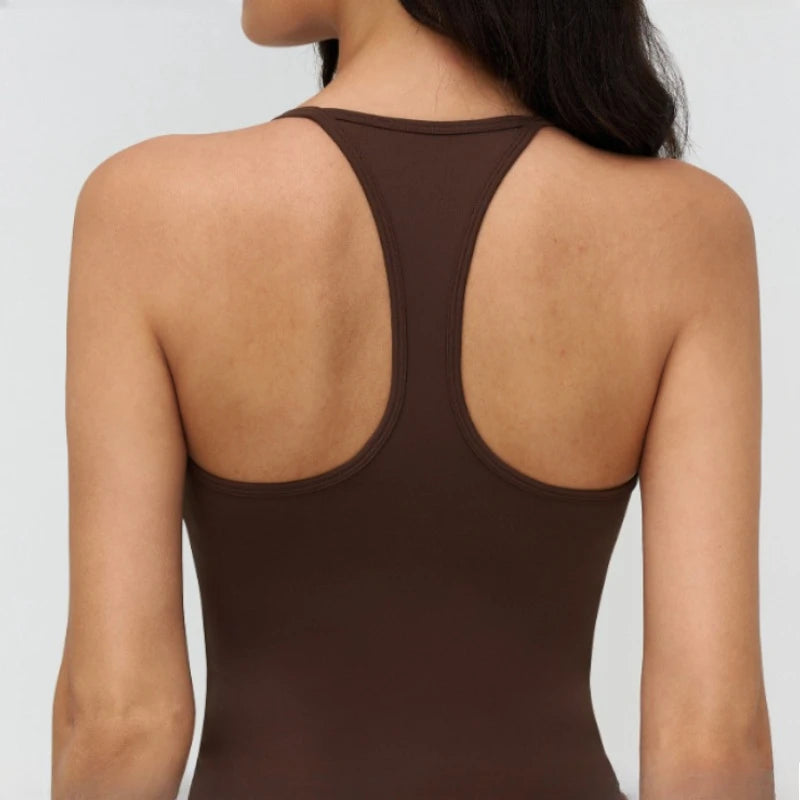 A NCLAGEN GYM Tank Top With Built-In Bra Women's Yoga Clothing Running Square Neck Fitness Vest Beautiful Back Sports Workout Qme
