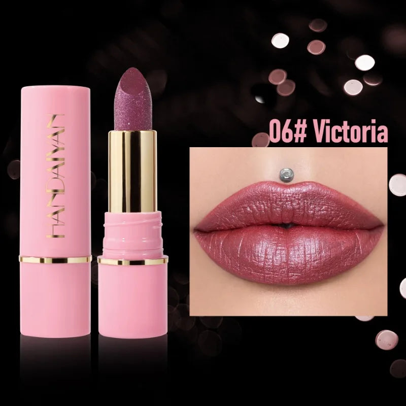 8Colors Glitter Lipstick Waterproof Lasting Diamond Pearlescent Metallic Gloss Lipstick Purple Lipgloss Lips Makeup Cosmetics Qme 06