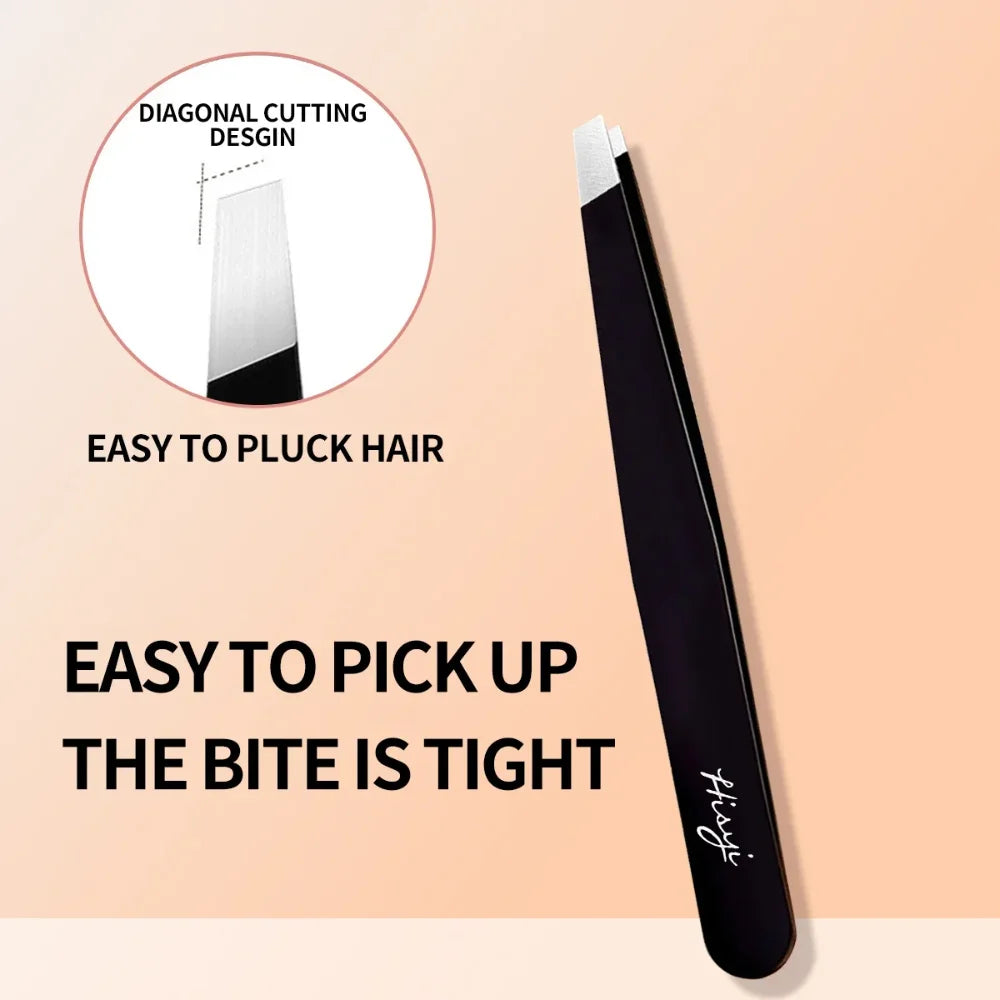 HISYI Stainless Steel Slanted Eyebrow Tweezers Fine Hair Remover Qme