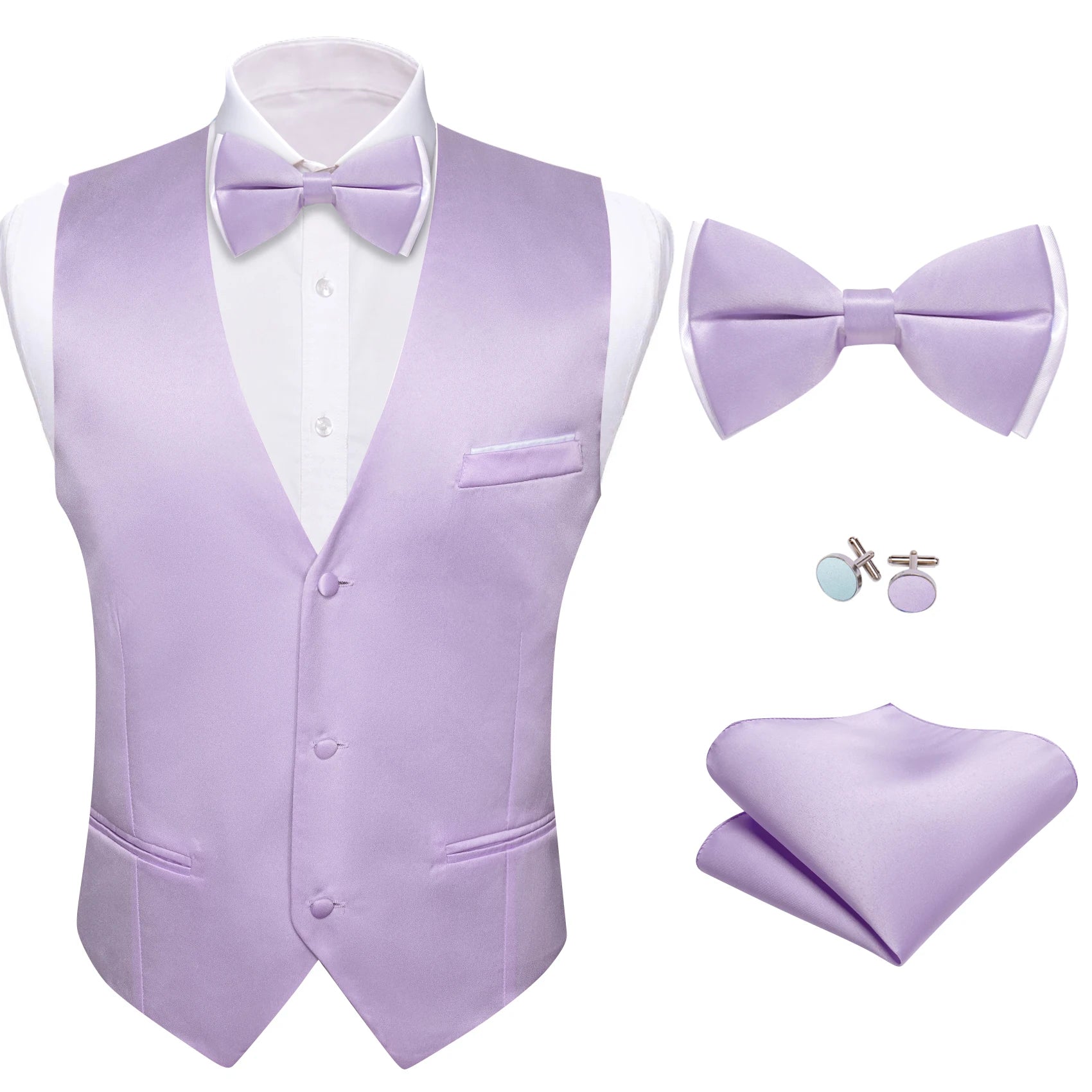 Elegant Satin Waistcoat Matching Bow Tie Men Multicolor Choice Ideal Qme MJ-2780 XL