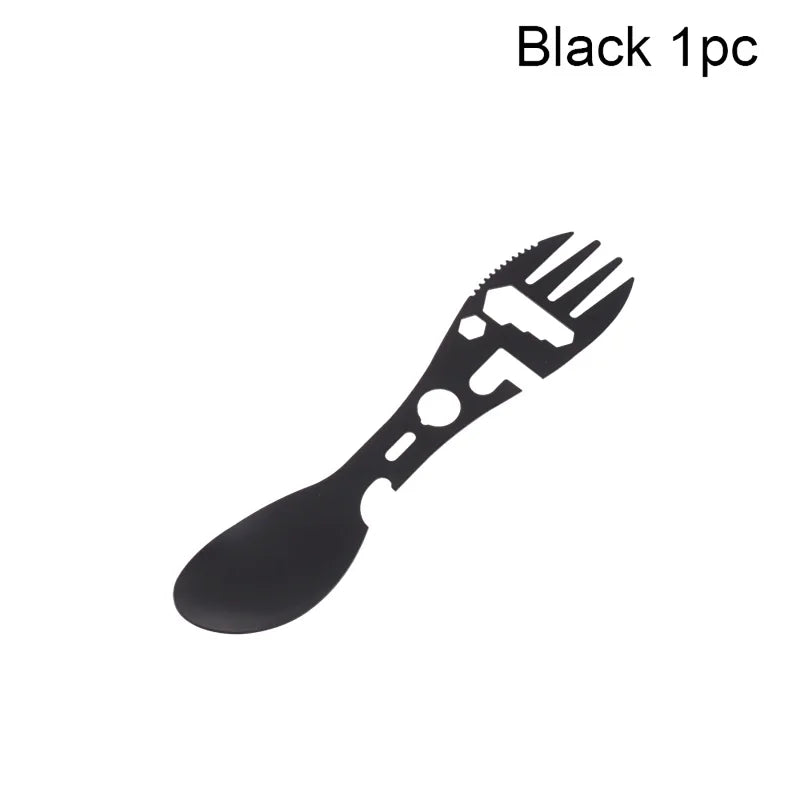 1 Camping Utensils Stainless Steel Outdoor Survival Gear Travel Qme 1Pcs Black