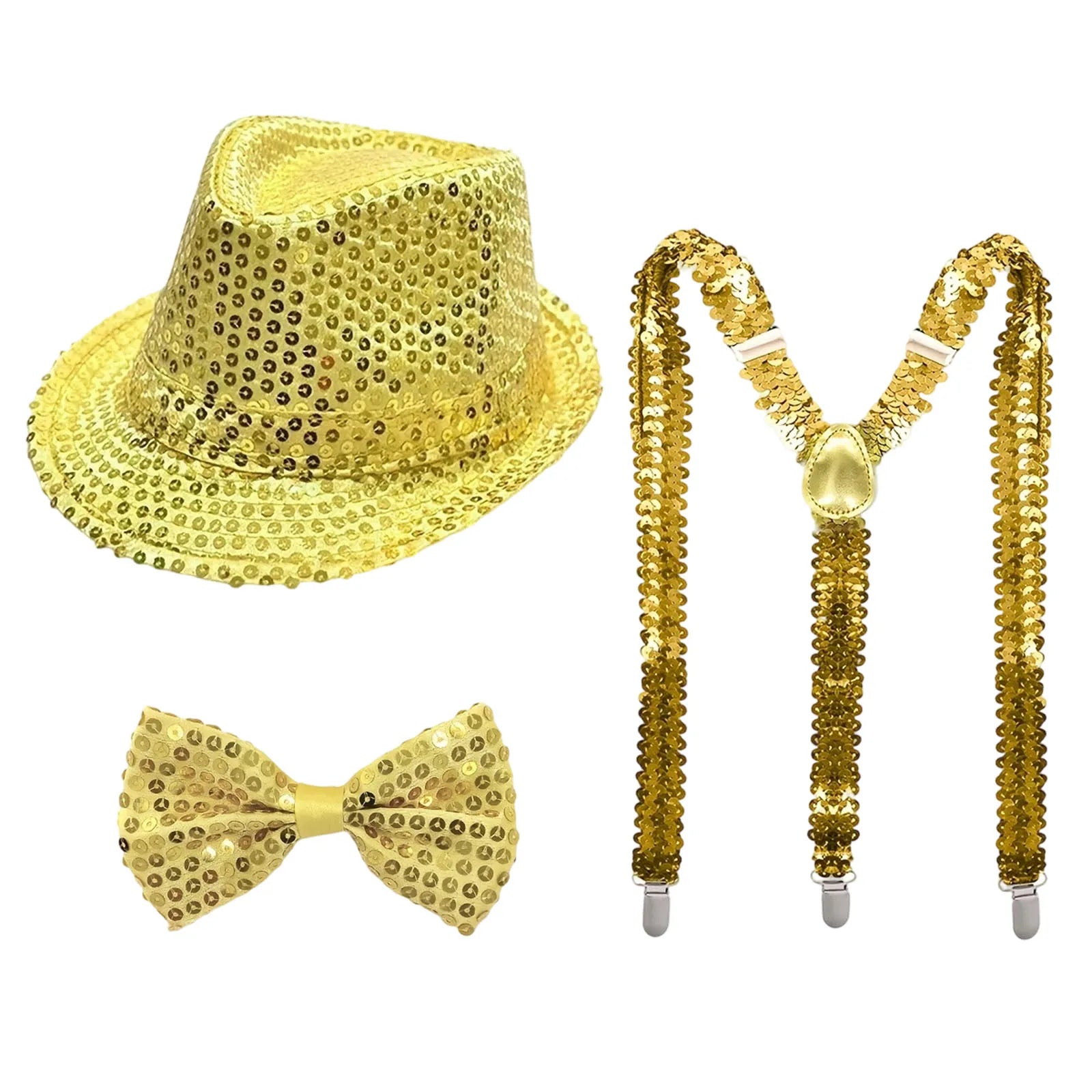 Performance Props Set with Sequined Hat Tie Gloves and Suspenders Party Wedding Boy Men Christmas Decor Carnival Ball Party Prop Qme