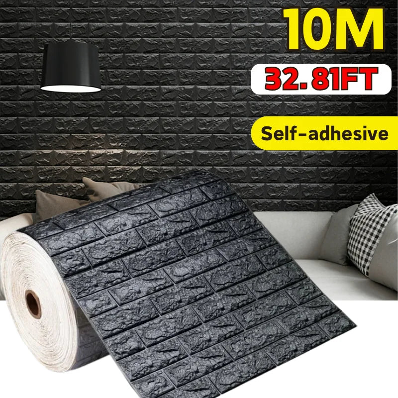 Waterproof 3D Black Wallpaper 70cmx1m Self Adhesive Wall Sticker Qme