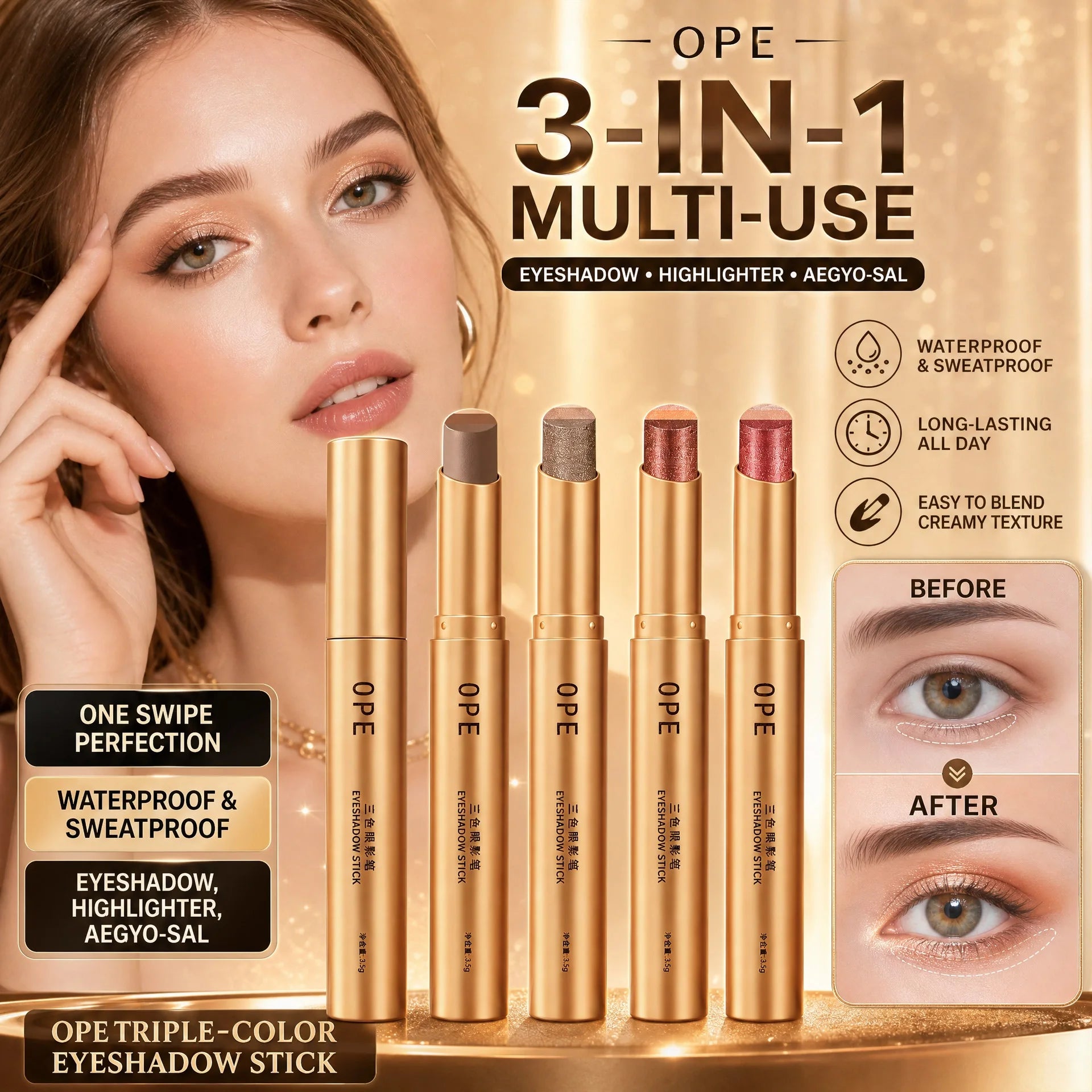 4 Trendy Shades OPE Three-color Eyeshadow Stick 3D Eye Sculpting Qme