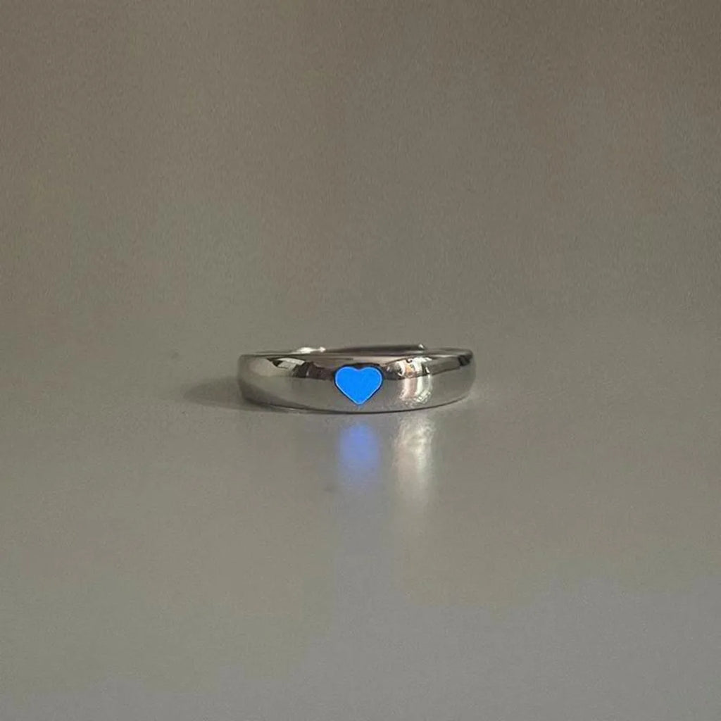 Blue Pink Luminous Ring for Couple Creative Love Heart Index Finger Ring Glowing in The Dark Rings Jewelry Valentine's Day Gift Qme