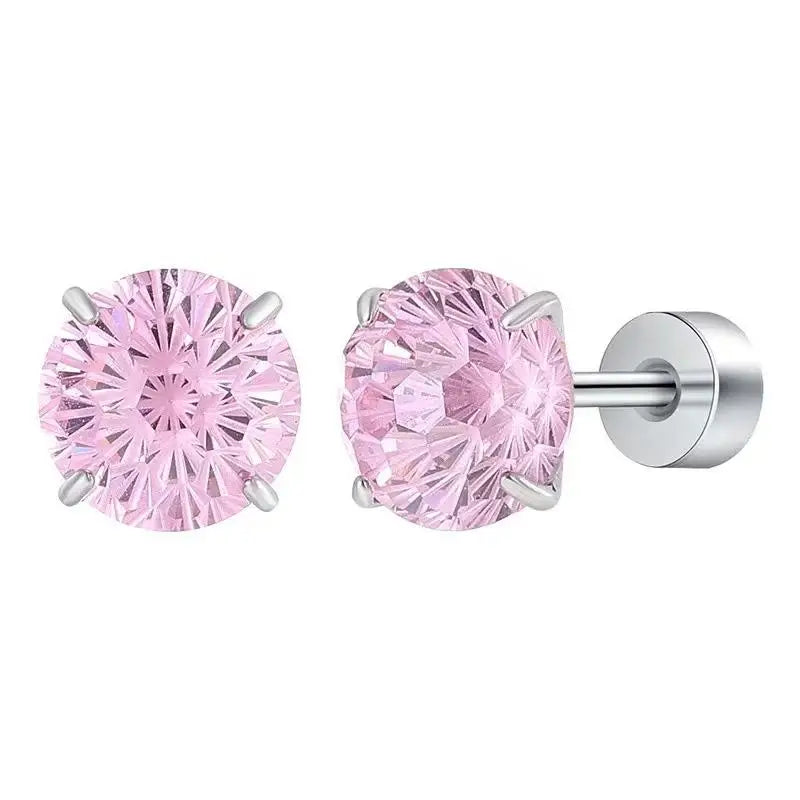 Multicolor Faceted Crystal Stud Earrings Stainless Steel Screw Back Hypoallergenic Piercing Earrings for Office Business Wear Qme 6mm F
