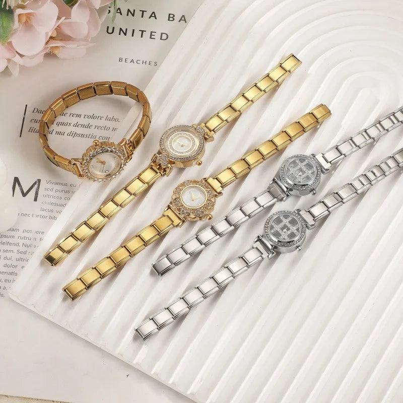 New High Quality Italian Charm Shiny Round Elastic Watch Fit 9mm Width Bracelets Bangle for Party Birthday Daily DIY Making Gift Qme