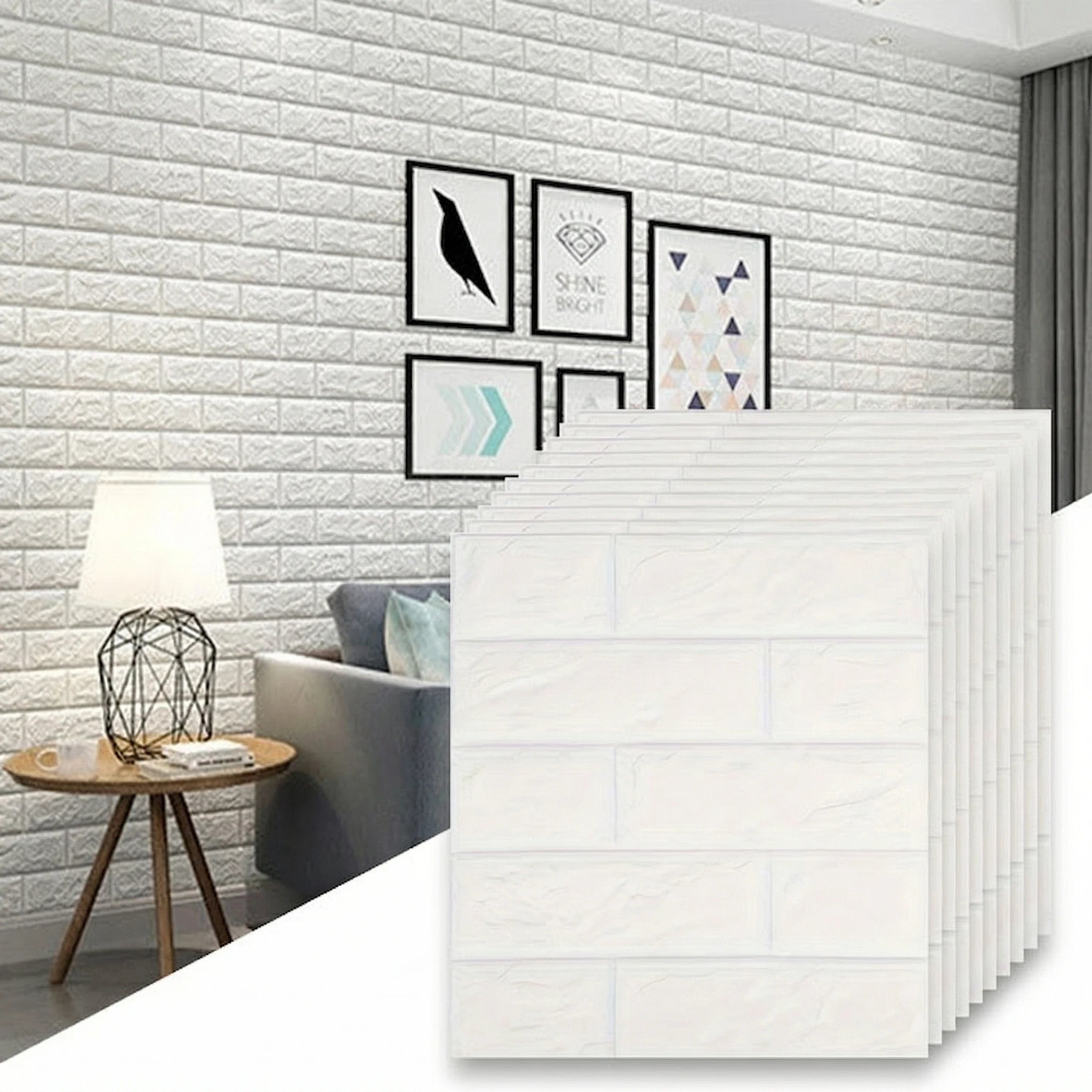 Self Adhesive Faux Brick Wallpaper 38.5x35cm Waterproof Stain Resistant Wall Sticker Apartment Indoor Background Wall Decor Qme 38.5cmX35cm 30pcs white