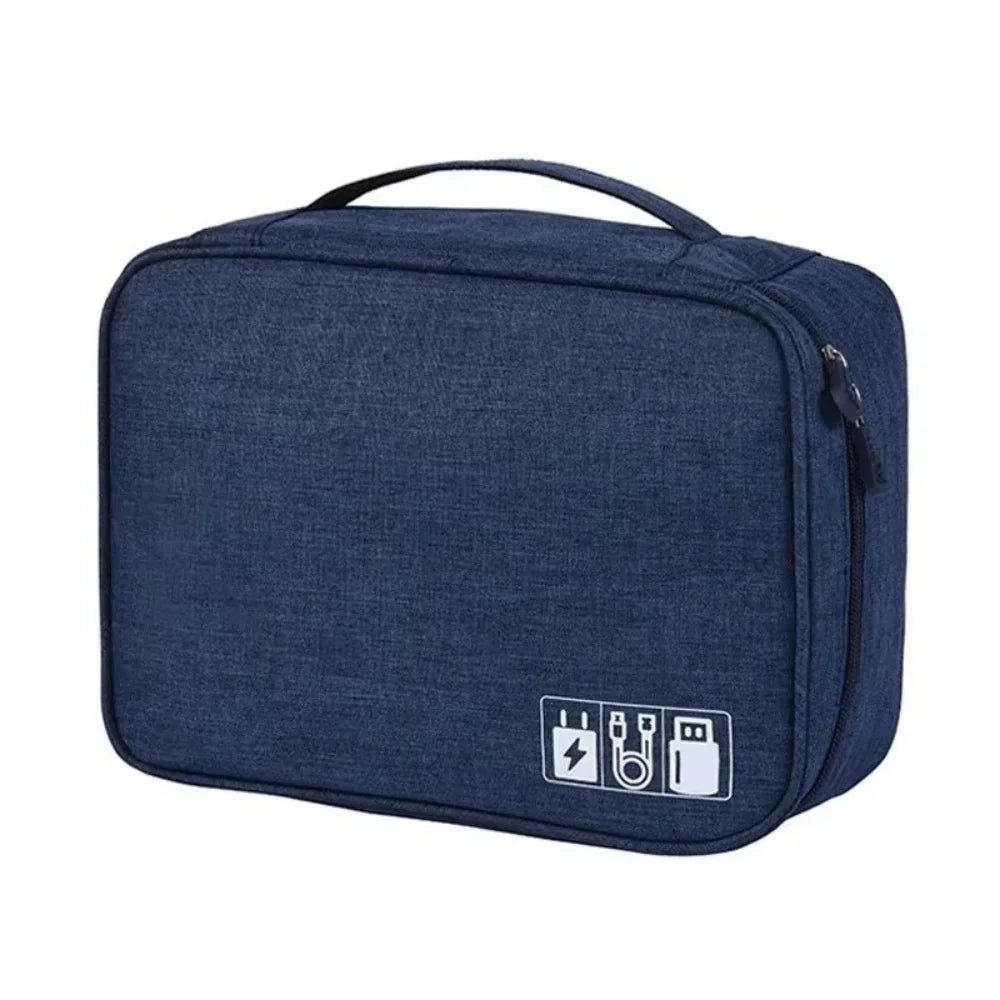 Travel Portable Digital Storage Bag USB Gadget Waterproof Cable Organizer Pouch Electronics Devices Accessories Pack Storage Bag Qme Double layer Dpblue